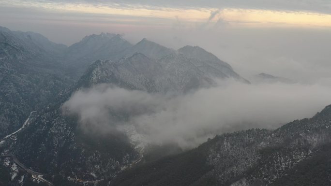 九华山雪景原视频4K航拍素材