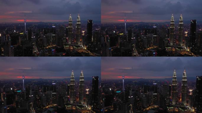 吉隆坡市中心繁华都市夜景灯光秀宣传片航拍