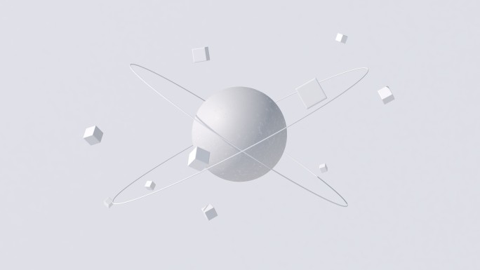 大的白色纹理球体和轨道立方体。