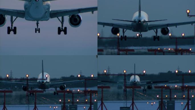 夜间降落的飞机波音客机航班空运出国出境