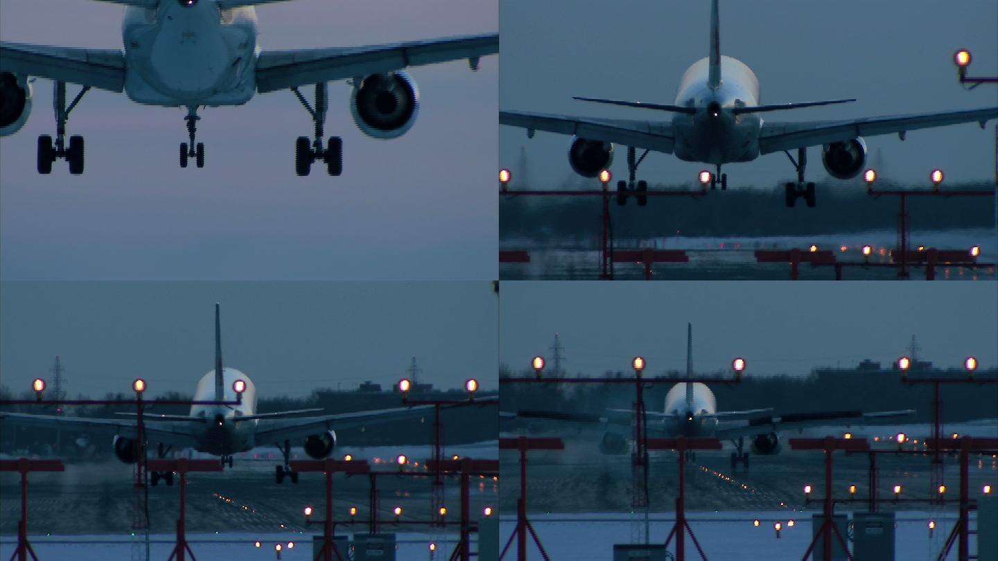 夜间降落的飞机波音客机航班空运出国出境