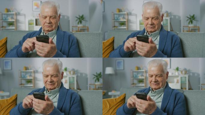老人轻松地使用智能手机