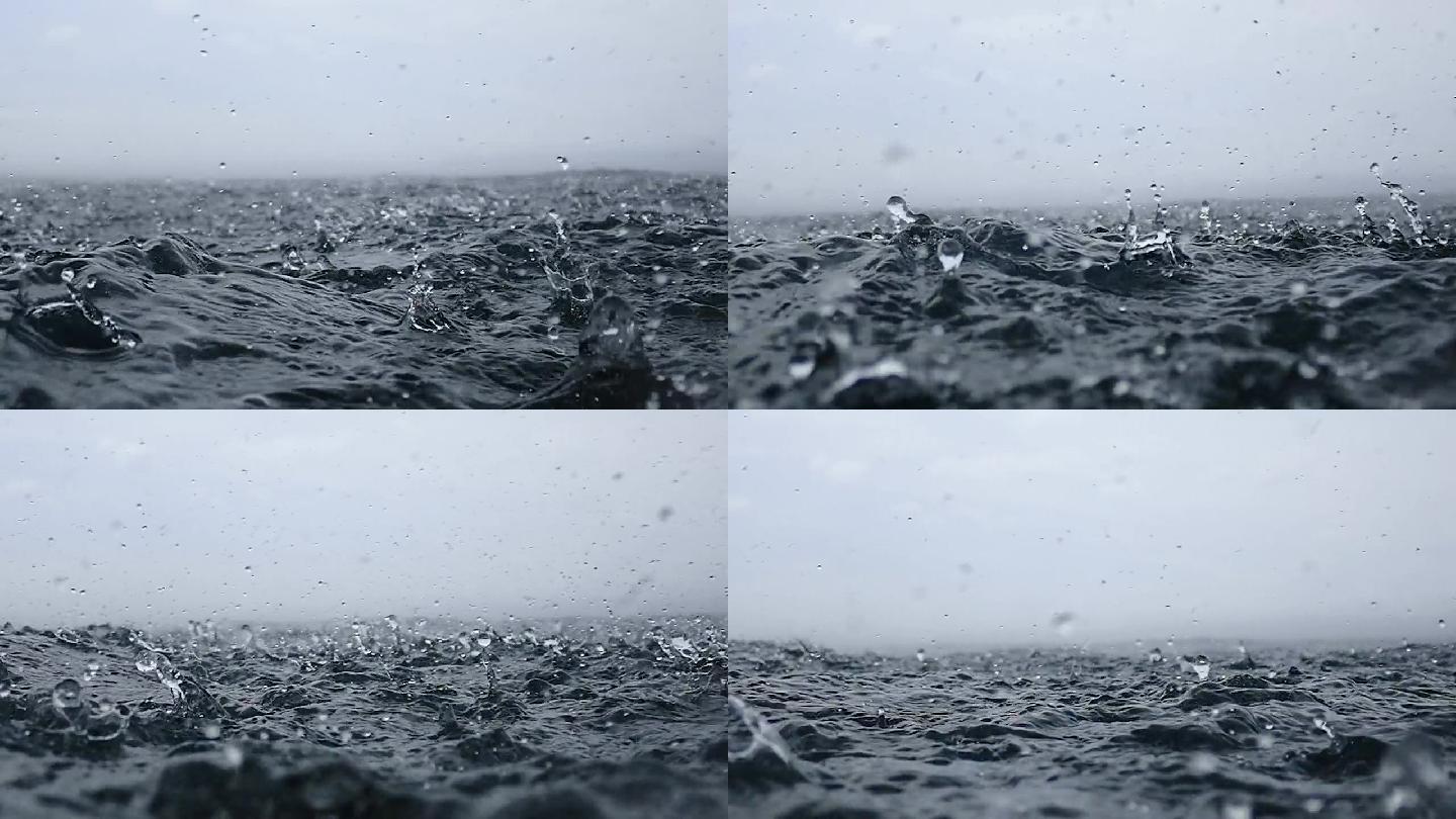 雨滴入无尽海洋中水滴雨水实拍视频空镜空境
