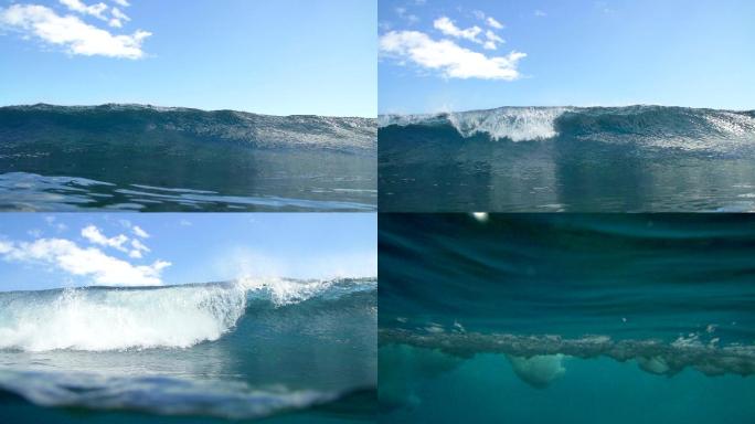 蓝色海浪海水慢动作升格镜头巨浪