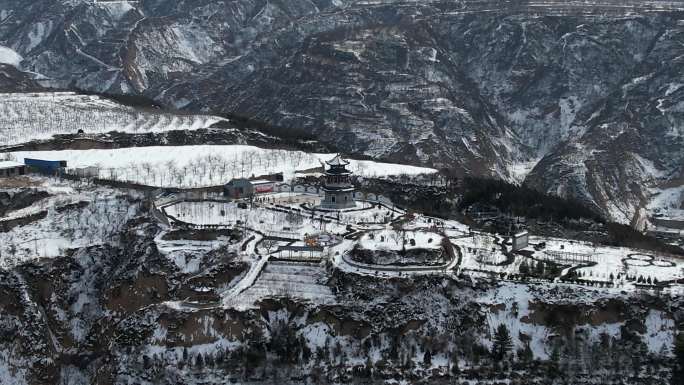 航拍吕梁山脉雪景