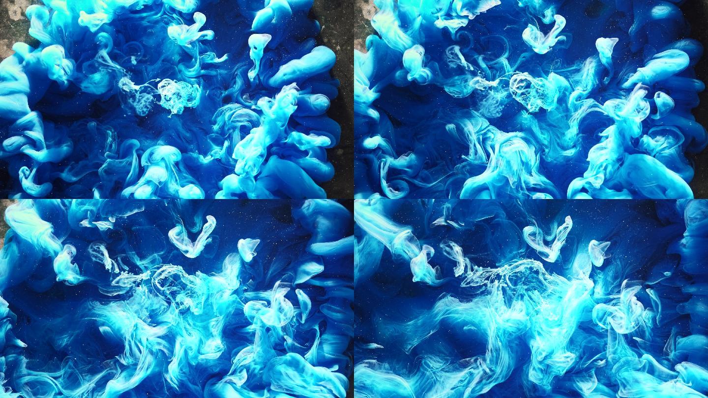 油漆在水中扩散水墨蓝墨抽象烟雾彩墨云烟