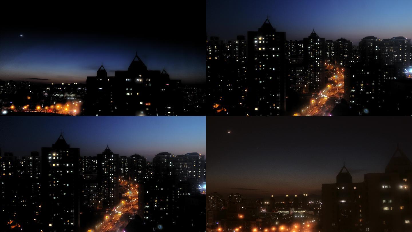 夜晚孤独城市俯拍高楼夜景素材