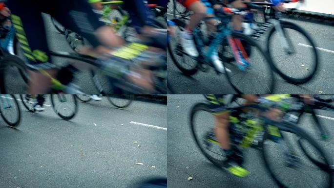 自行车运动员在比赛中快速通过