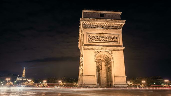法国巴黎的香榭丽舍大街和凯旋门。