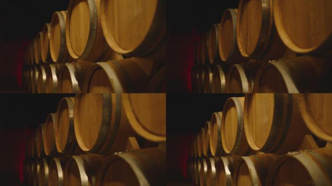 酿酒地窖里的酒桶地窖里的红葡萄酒桶酒窖酿