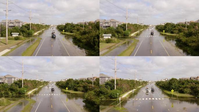 洪水侵袭的道路水灾积水公路