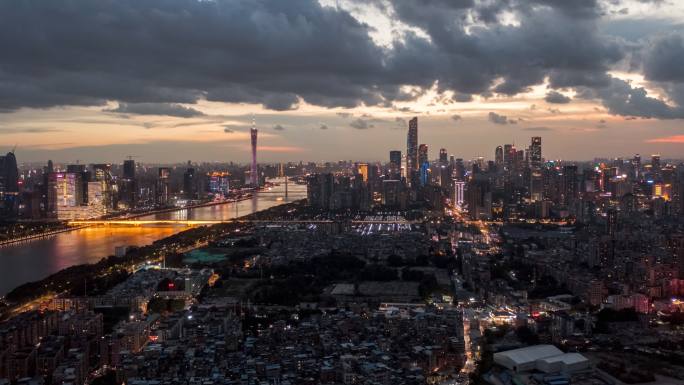 广州新中轴线全景夜景航拍大范围延时