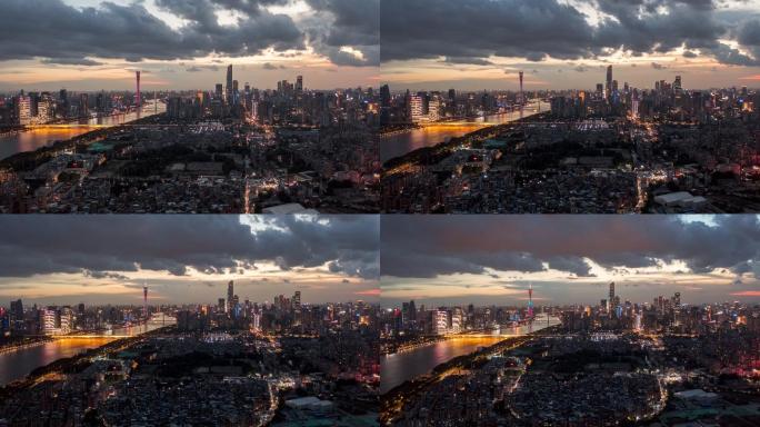 广州新中轴线全景夜景航拍大范围延时