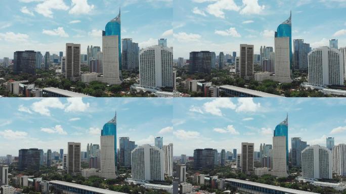 雅加达市中心摩天大楼的空中全景图。