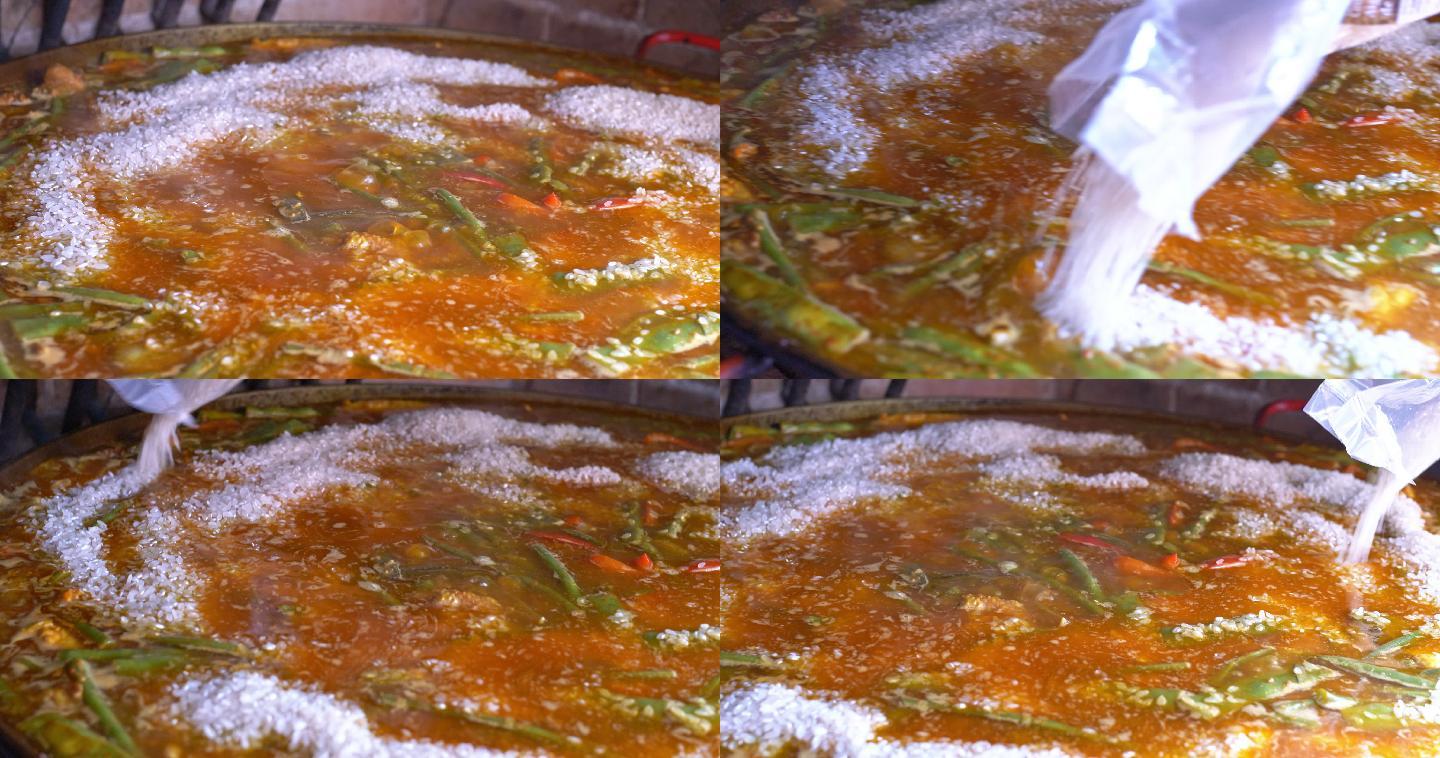 烹饪海鲜饭一锅炖放白糖配菜水煮青椒