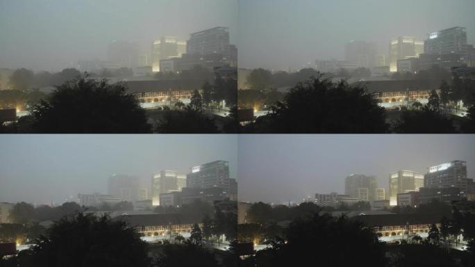 曼谷的大雨天空云层黑夜夜晚雷击乌云暴雨来