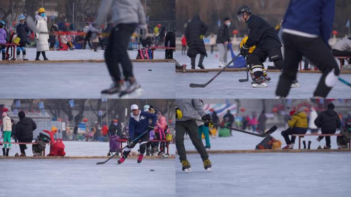 北京什刹海公园打冰球