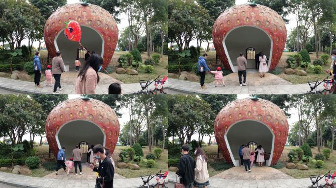 4K超广拍摄南宁凤岭儿童公园荔枝休息小屋