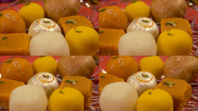 印度节日用盘子盛放的各种印度糖果