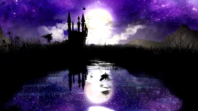 城堡池塘上的魔法之夜