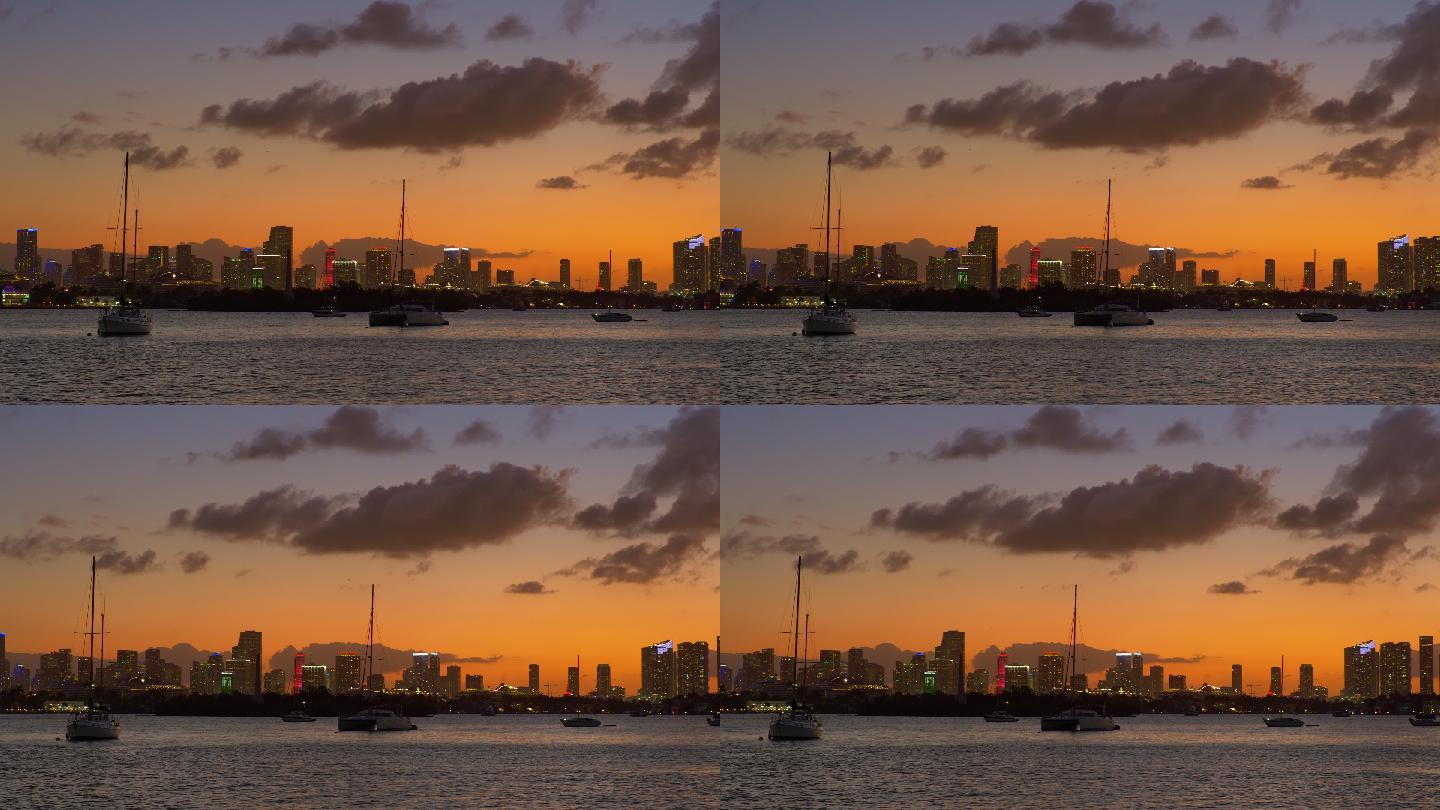 美国迈阿密日落的全景照片