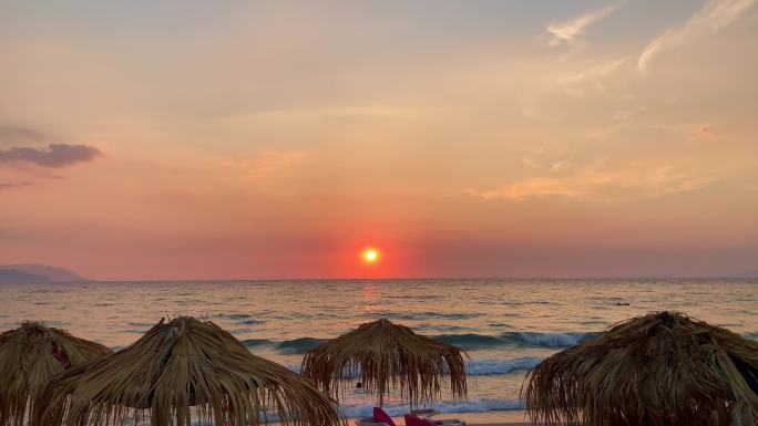热带海滩背景日落带声音的视频自然之美