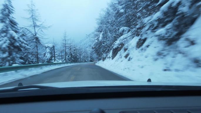 开车第一视角雪地美景