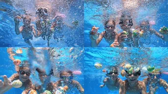 孩子们在水下玩耍三亚潜水游泳海南海岛