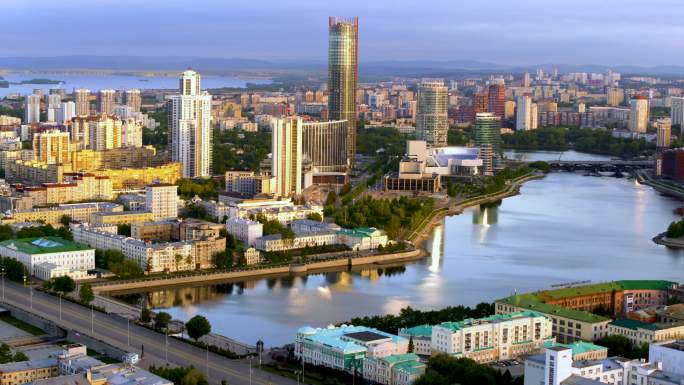 俄罗斯叶卡捷琳堡城市建筑快速发展航拍延时