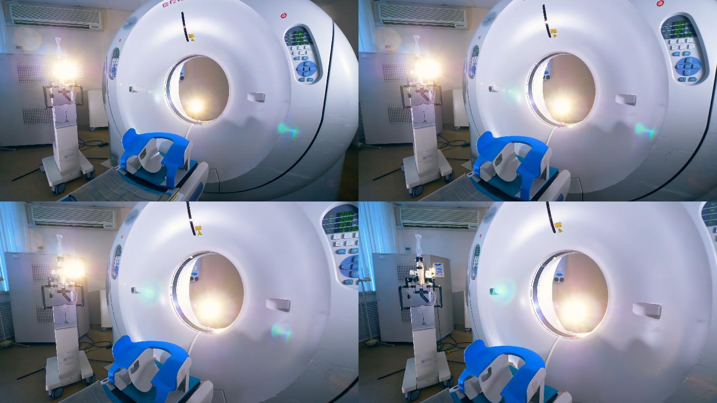 空荡荡的医院实验室里的断层扫描机。