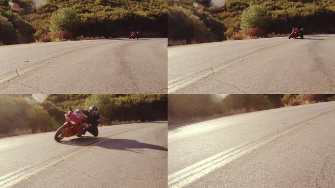 极限摩托车手在弯道上转弯