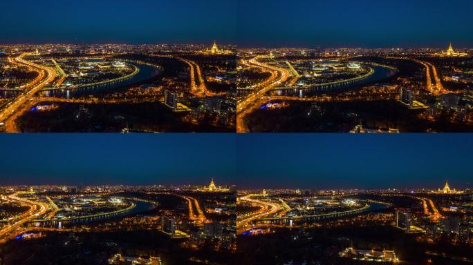 夜景莫斯科城市景观交通街