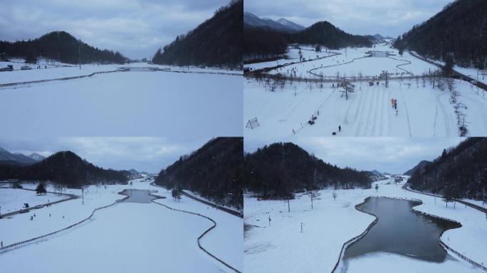 航拍红池坝景区雪景