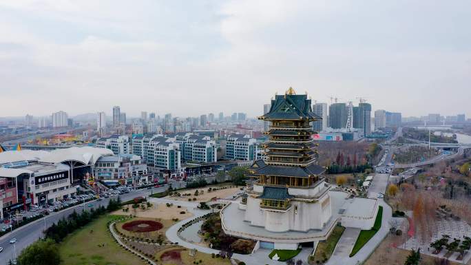 4K航拍山东省临沂市书法广场风景