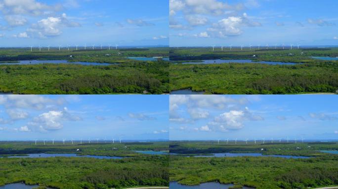 海边风力发电风车航拍素材