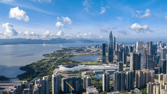 南山深圳湾蓝天白云延时