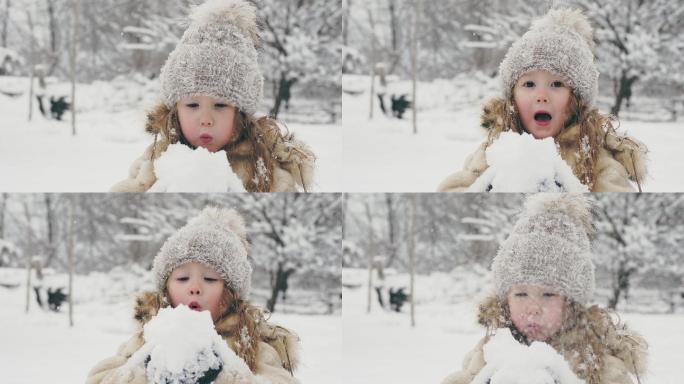 小女孩吹雪吹可爱萌外国小孩