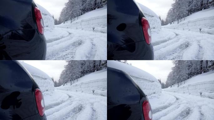 越野车后面的雪路旅游宣传片视频素材风光风