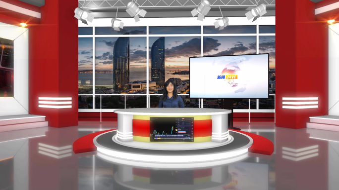 3D红色大屏幕虚拟直播间新闻演播室场景