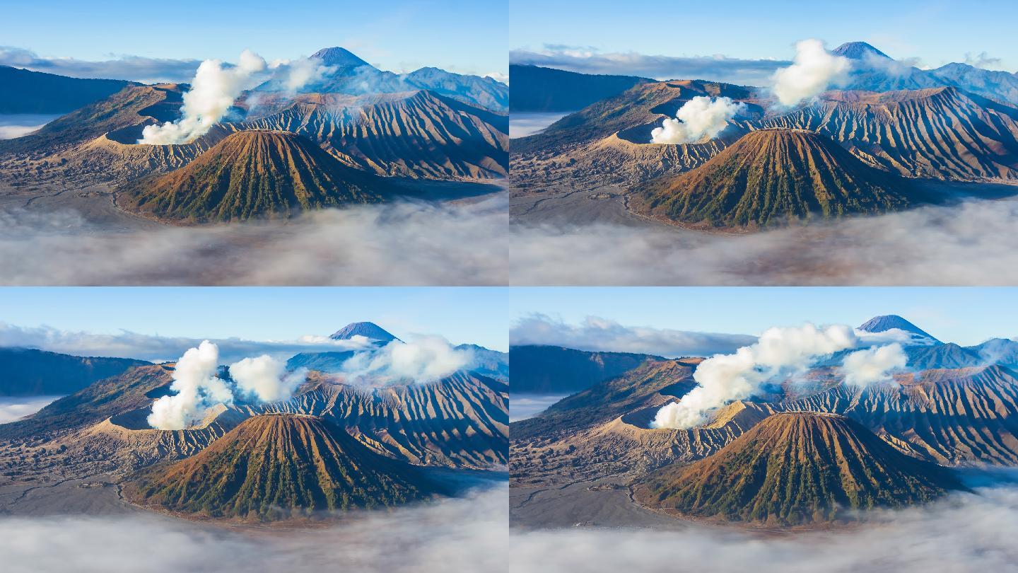 布罗莫火山和薄雾自然火山灰云天