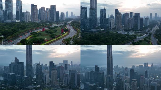 4K航拍：深圳中心区城市风光大气磅礴5