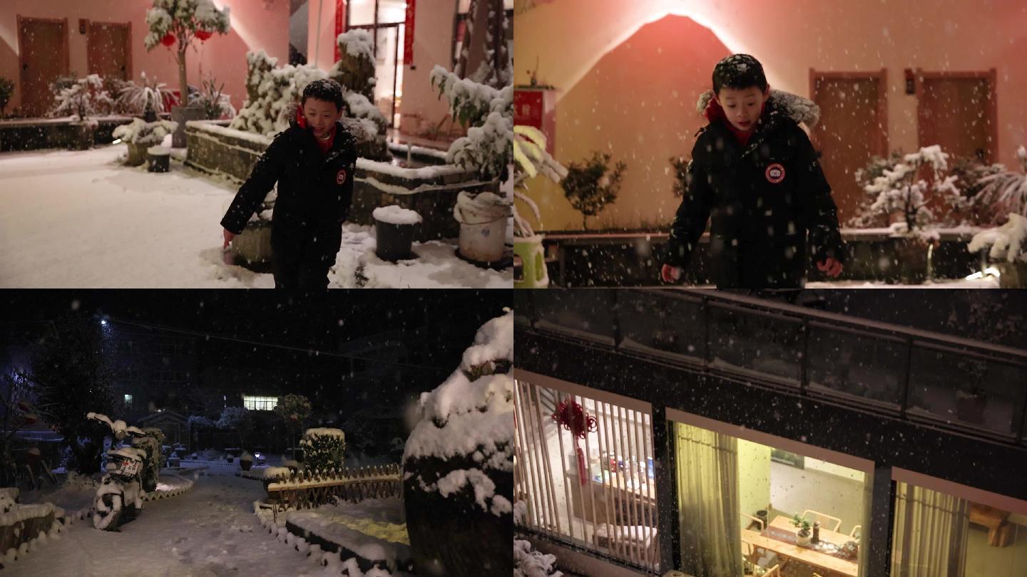 雪天小孩子玩雪