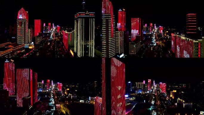航拍2022年春节太原五一广场夜景