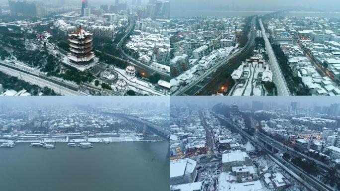 武汉雪景航拍，黄鹤楼，长江大桥等全套镜头