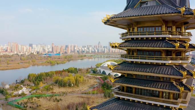 4K航拍山东省临沂市城市风景