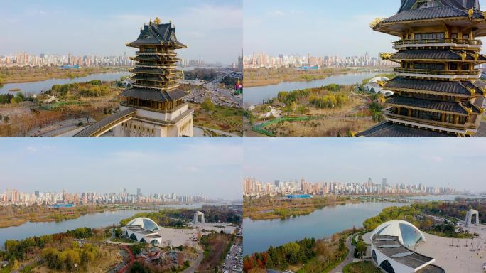 4K航拍山东省临沂市城市风景