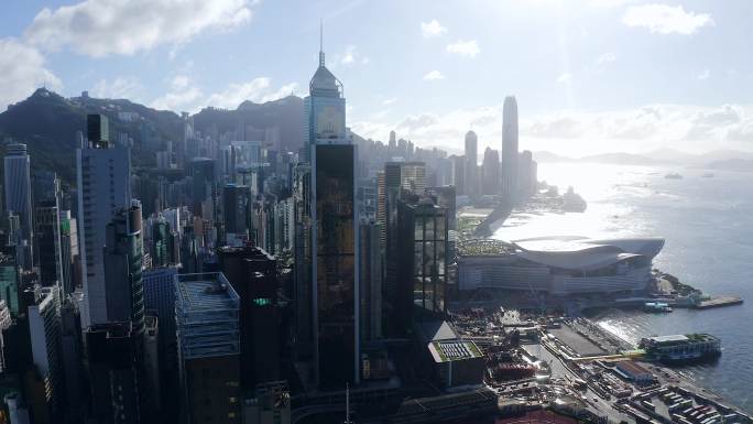 从空中看香港维多利亚港