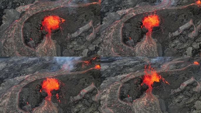 火山的熔岩喷发火山喷发航拍岩浆喷涌活火山