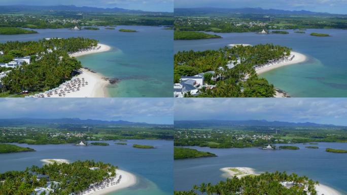 海边度假型酒店的白色沙滩及椰树林航拍素材