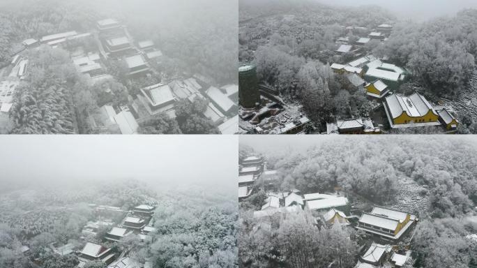 杭州西湖景区天竺法喜寺航拍雪景